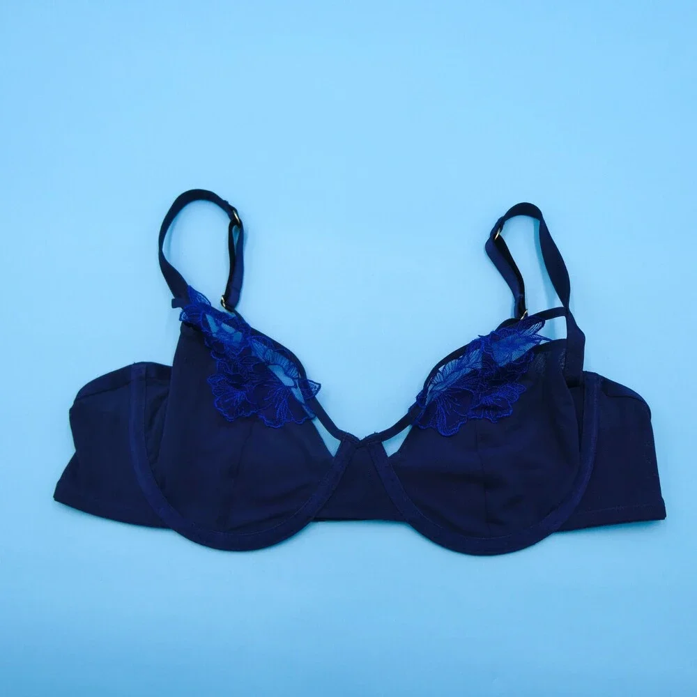 Adore Me 36C Medieval Blue Andy Unlined Demi Bra Lace Trim Underwired Lingerie